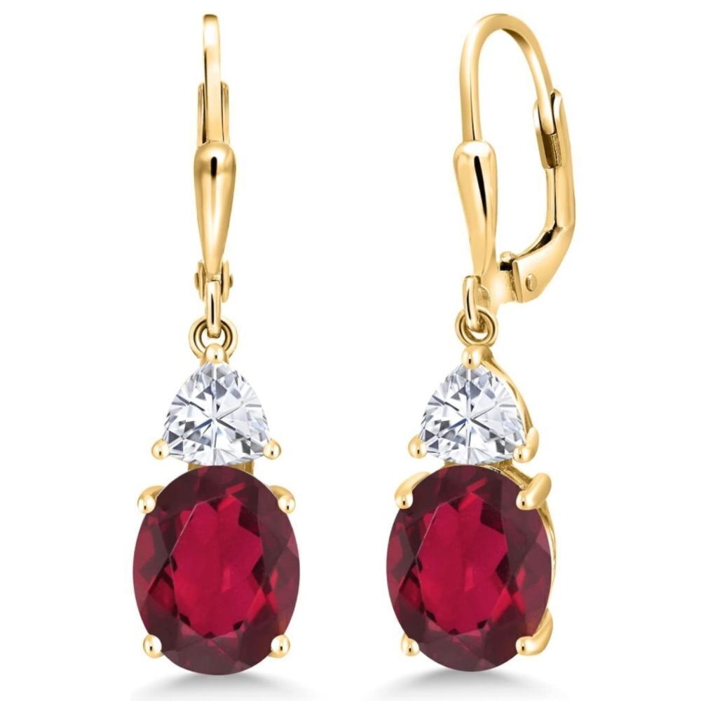 18K Yellow Gold with 6.34 Cttw Red Mystic Quartz and Moissanite Drop Earrings
